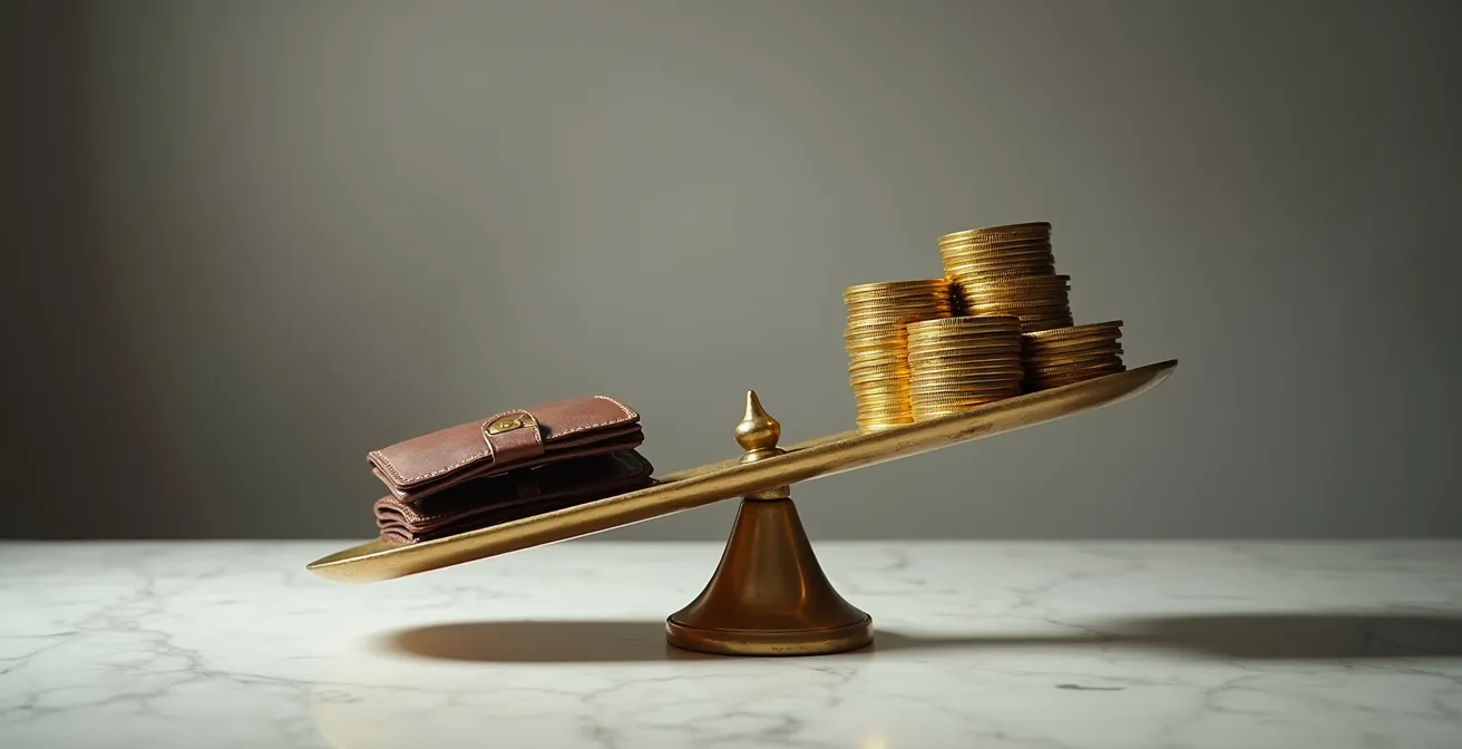 Métaphore visuelle du déséquilibre entre banque et client