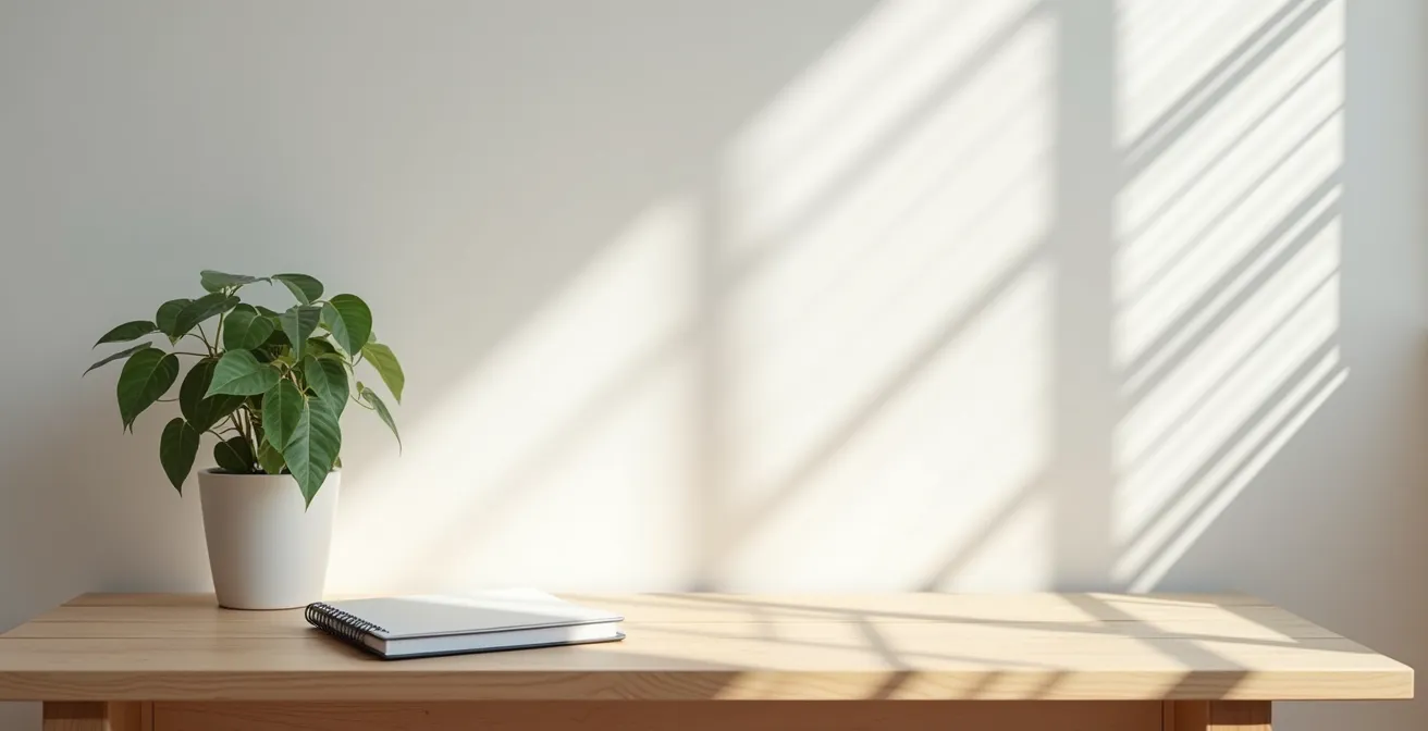Bureau épuré avec lumière naturelle symbolisant la reprise de contrôle