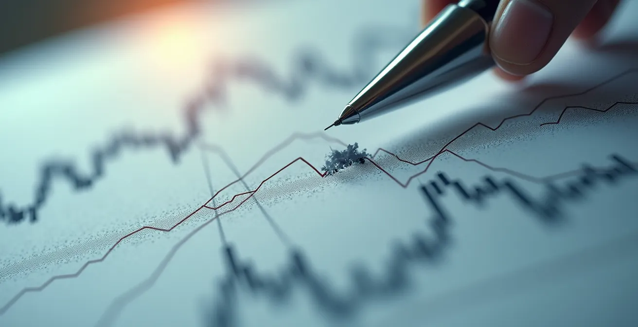 Vue macro sur des documents financiers avec focus sur les chiffres et graphiques