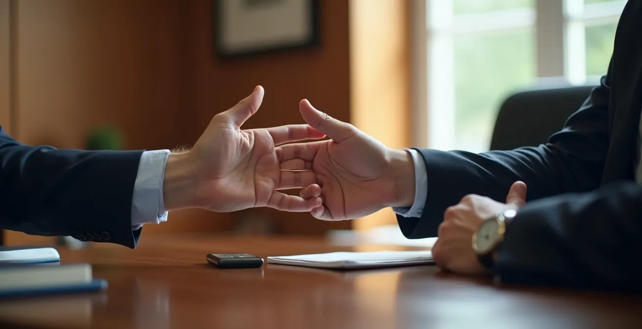 Mains en discussion lors d'une consultation juridique professionnelle